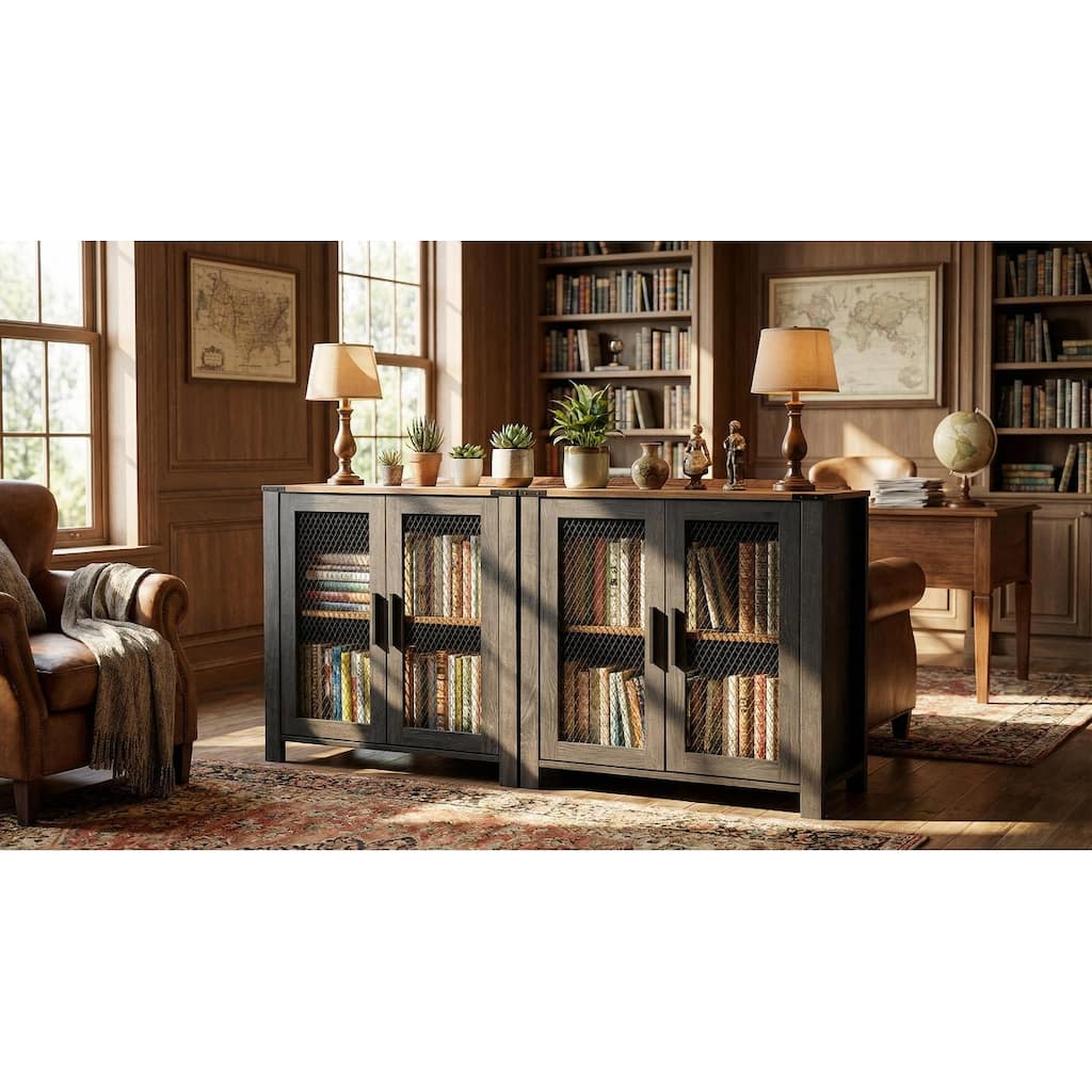 WAMPAT Bookcase with Mesh Door and Adjustable shelf