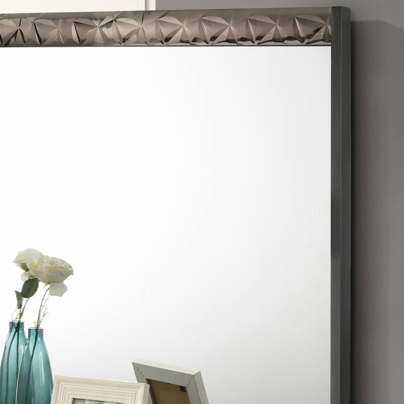 Furniture of America Luzen Glam 5-Piece Two-Tone Blue Wood Queen Platform Bedroom Set