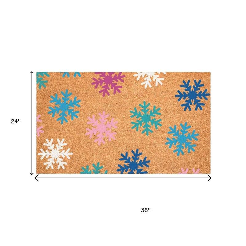 HomeRoots 24" X 36" Brown Blue And White Christmas Snowflake Outdoor Coir Door Mat - 24.00' X '36.00