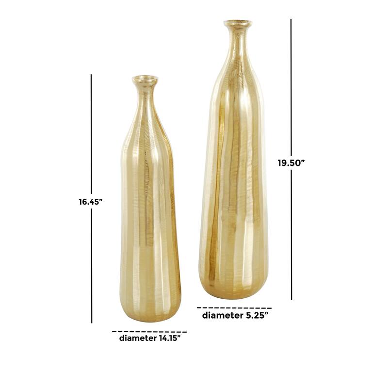 Silver or Gold Aluminum Vase with Wavy Accents and Textured Ridges (Set of 2)