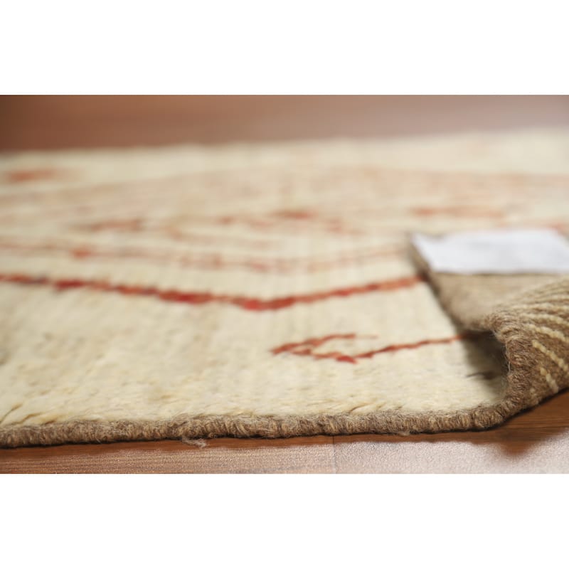 Moroccan Oriental Rug Handmade Beige Tribal Wool Carpet - 3'9" x 6'2"
