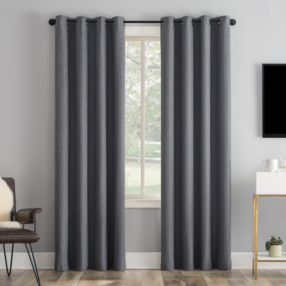 Sun Zero Tyrell Tonal Texture Draft Shield Fleece Insulated Total Blackout Grommet Curtain Panel, Single Panel