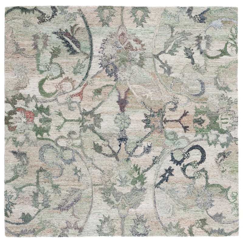 SAFAVIEH Handmade Anatolia Liilia Rug - 6' Square - Sage/Beige