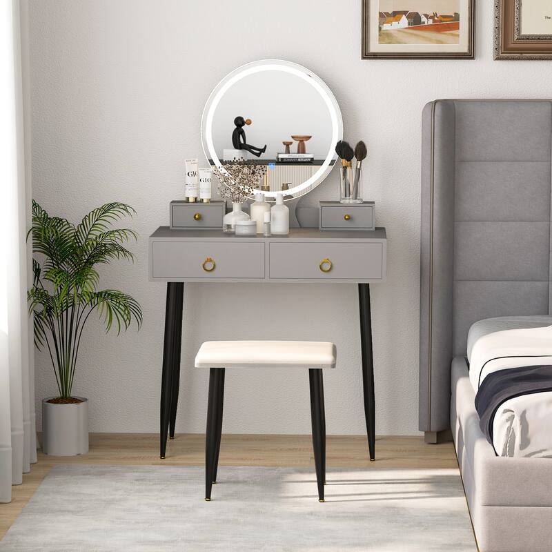 Costway Vanity Makeup Dressing Table Stool Set 3-Color Lighted Mirror - See Details