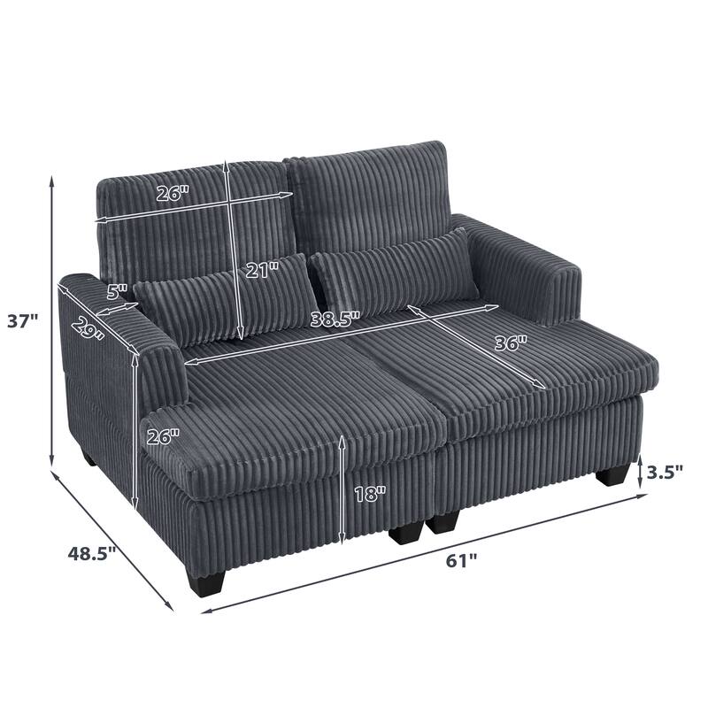 Chaise Lounge Sofa Chair, Loveseat with Adjustable Backrest, Convertible 2-Seater Sectional Sofa Chair