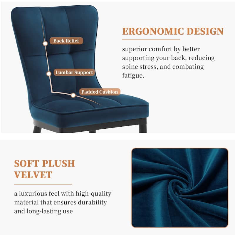 Velvet Upholstered Dining Chairs with Metal Legs, Set of 2/4 - 35.8"H x 18.9"W x 23.2"D
