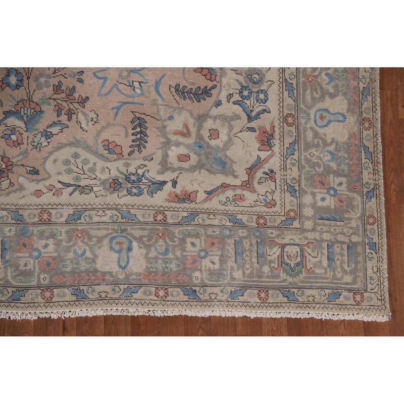 Hand Knotted Oriental 100% Wool Carpet Traditional Floral Pink Tabriz Area Rug - 12' 6'' X 9' 6''