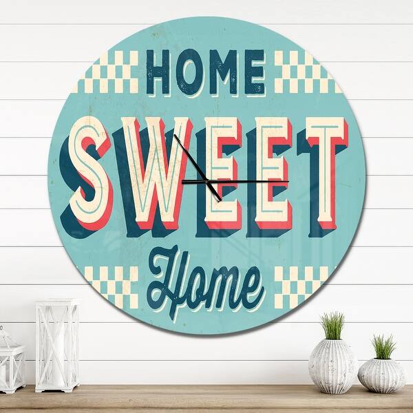 slide 2 of 10, Designart 'Home Sweet Home Old Metal Style' Oversized Quote Wall CLock 29 in. wide x 29 in. high