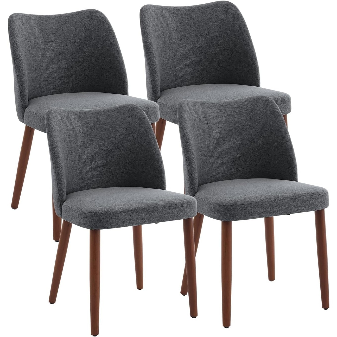 Linen Dining Chair Upholstered Fabric Dining Chair with Wood Legs, Wing Backrest, Wooden Kitchen Chairs