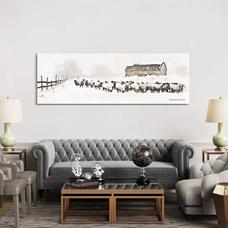 iCanvas "Warm Winter Barn with Sheep Herd" by Bluebird Barn Canvas Print