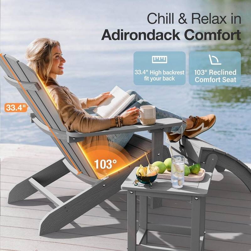 WINSOON All Weather HIPS Outdoor Plastic Adirondack Chairs Set of 2