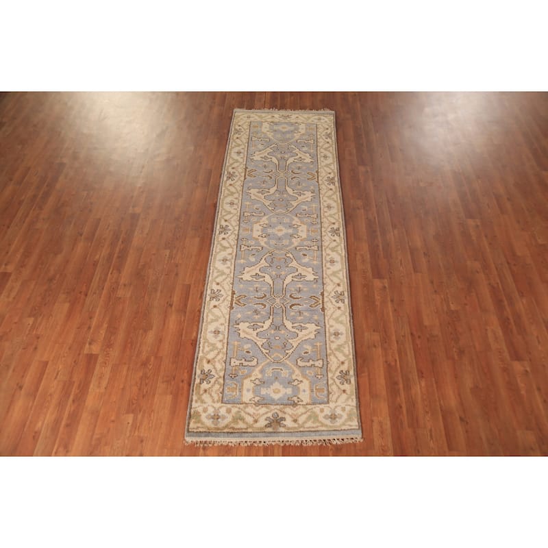 Gray Oushak Oriental Runner Rug Hand-Knotted Wool Carpet - 2'8" x 8'4"