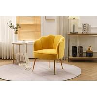 Yellow Shell Shape Velvet Fabric Armchair Accent Chair With Gold Legs ...