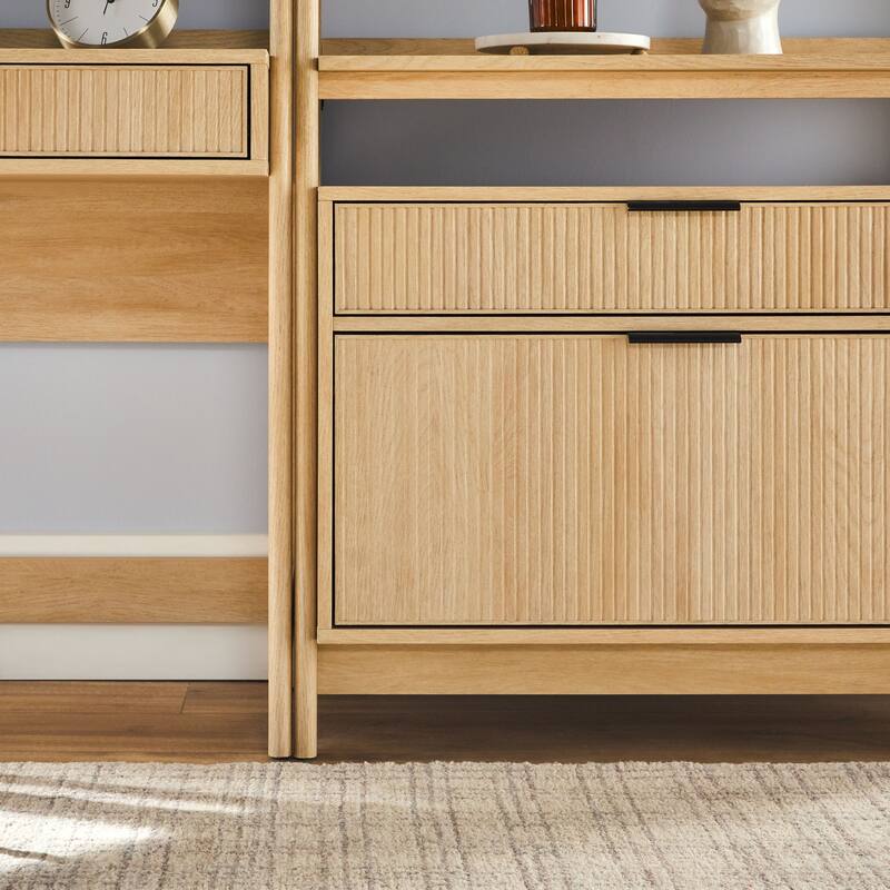 Walker Edison Hutch Desk with Wide Bookcase