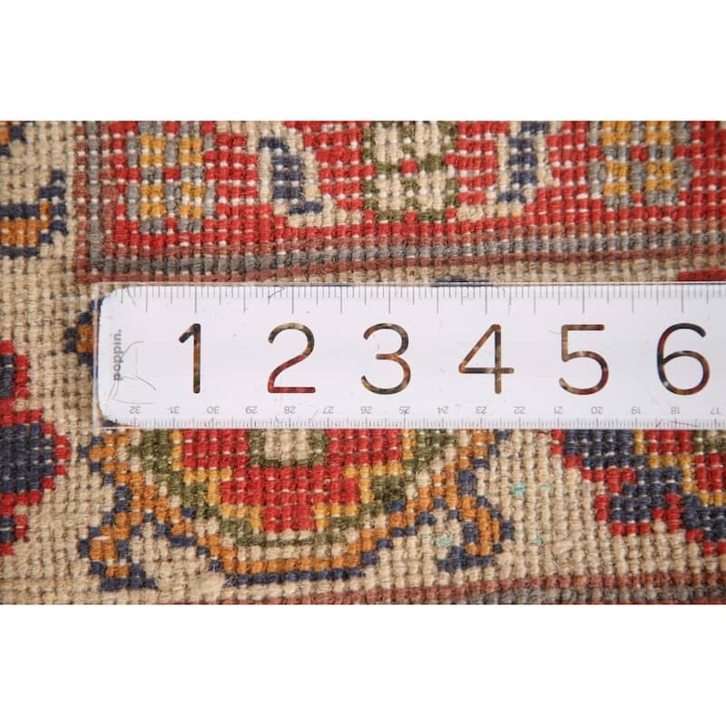 Geometric Kazak Accent Rug Hand-Knotted Grey Wool Carpet - 2'8"x 4'2"