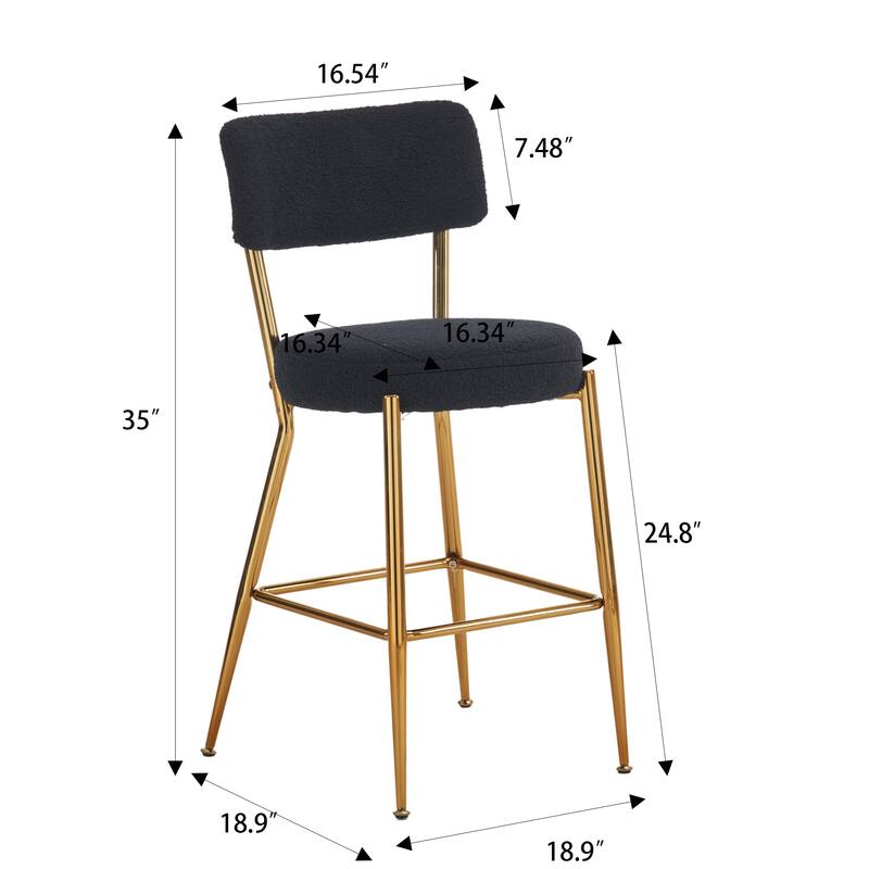 Set of 2 modern teddy fabric upholstered bar stools