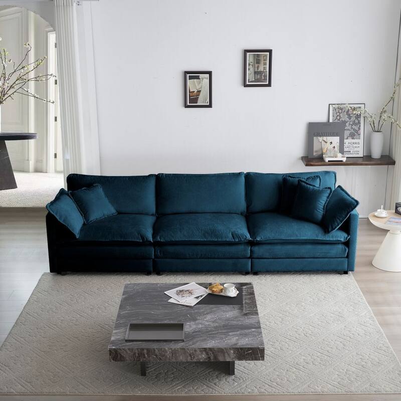 Free Combination Comfy L Shaped Sectional Sofa With Reversible Ottoman - Blue - Reversible