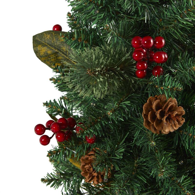 2ft. Pine, Pinecone & Berries Artificial Christmas Tree with 35 LED Lights & 86 Branches - Compact Holiday X-Mas Accent