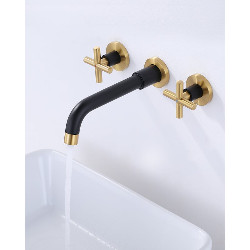 WOWOW Wall Mount Double Handle Bathroom Faucet