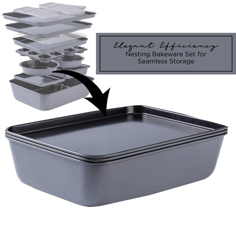 Country Kitchen Nonstick Stackable Bakeware Set - Durable, Easy Release Baking Set, Cream, 13 Pcs