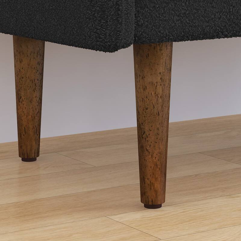 Black Modern 16.75" Upholstered Stool with Storage and Rubber Wood Legs for Living Room