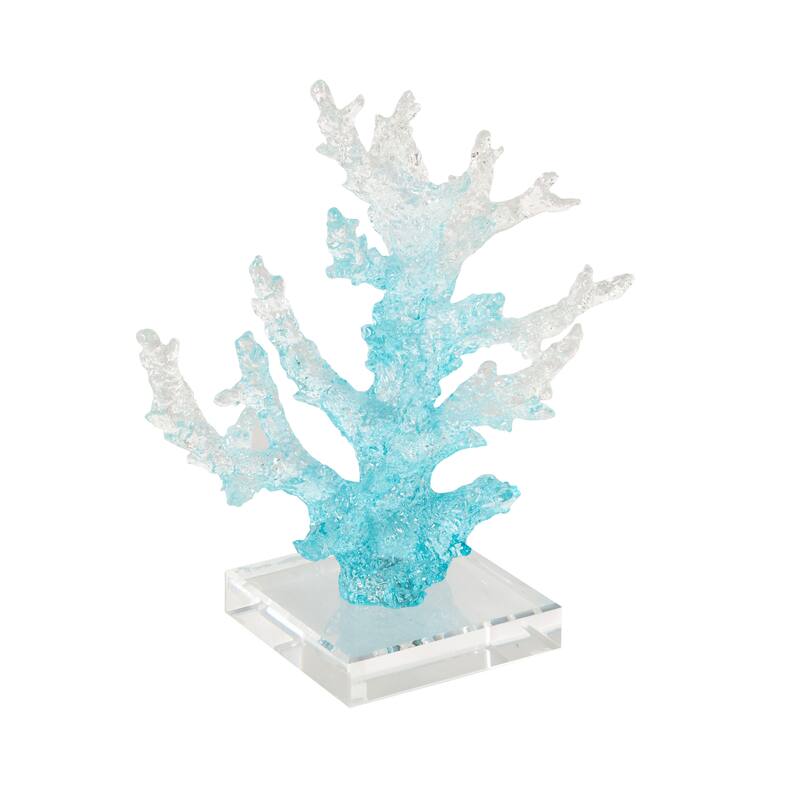 Blue Glass Ombre Coral Decorative Sculpture with Clear Square Base