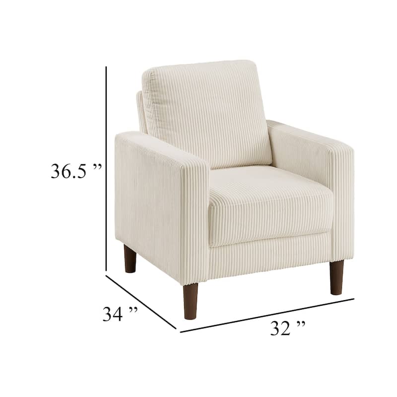 Cey Sofa Armchair, Beige Corduroy Upholstery, Modern Style Brown Legs