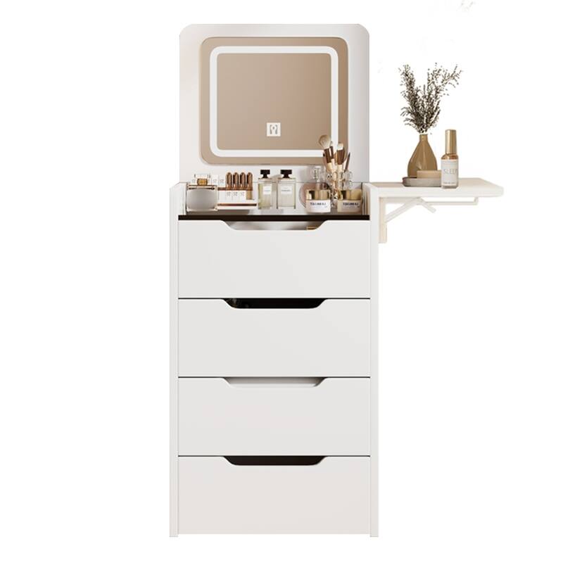 3-in-1 Vanity Table w/ 3-Color LED Mirror,Multi-Functional Makeup Desk