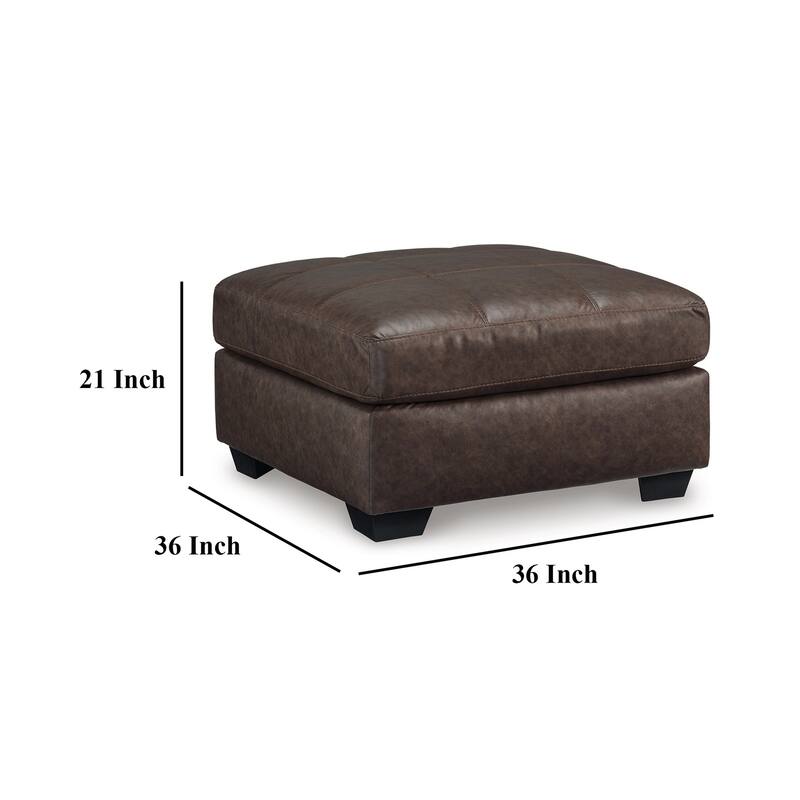 Barl Oversized Ottoman, Plush Dark Brown Faux Leather Cushion, 36 Inch