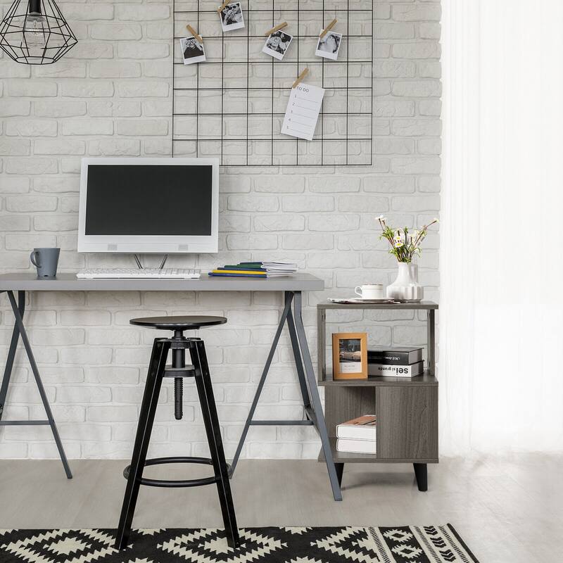 Modern Set of 2 Grey Nightstands with 3 Tier Storage Shelves for Living Room or Bedroom
