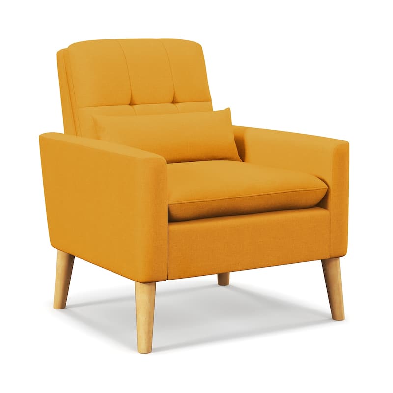 Linen Tufted Accent Chair with Lumbar Pillow and Wood Legs - 30" x 31" x 33.5" - Yellow