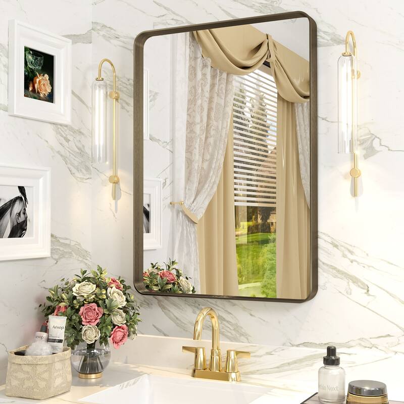 Modern Metal Frame Wall Mounted Bathroom Vanity Mirror - 28x20 - Bronze