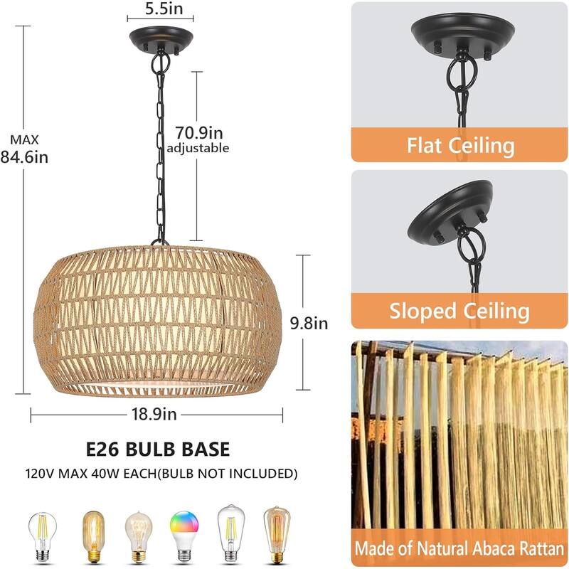 Rattan Farmhouse Chandelier Light Fixtures