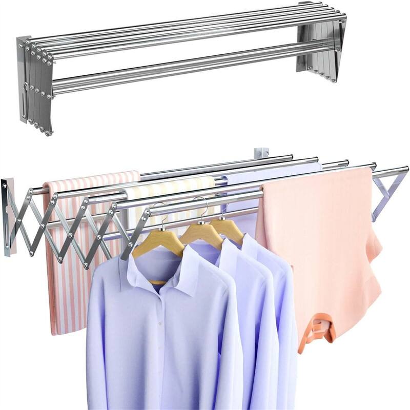 Wall Mounted Clothes Drying Rack - 17"D x 5.5"W x 2"H - Sliver
