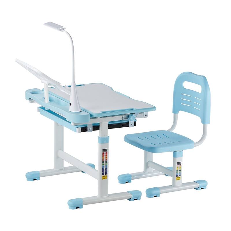 Kids Chair and Desk Set Table with Adjustable Height and Steel Frame Suitable for Any Room - 27.56 x 20.08 x (20.87 - 27.95) in
