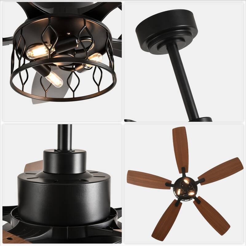 Bella Depot 52" Modern Gold Ceiling Fan with Light and Remote 6-Speed Large Caged Ceiling Fan