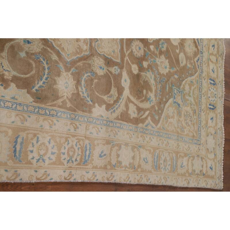 Hand Knotted Oriental 100% Wool Carpet Traditional Floral Brown Mashad Area Rug - 9' 0'' X 6' 0''