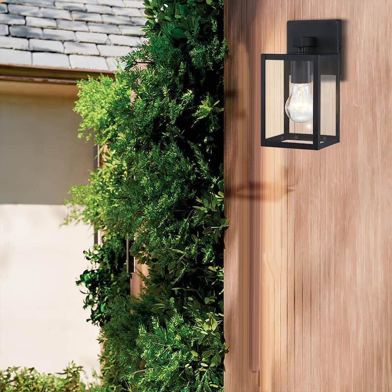 9.5 in. Black Outdoor Hardwired Wall Lantern Scone with Clear Glass Shade and No Bulbs Included