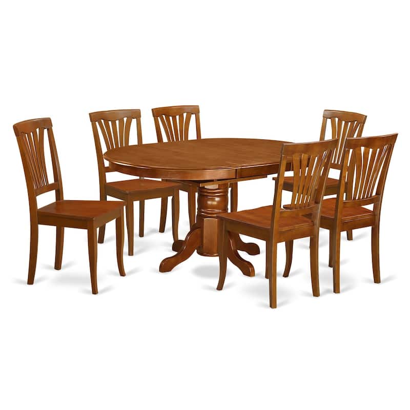 East West Furniture 7 Piece Modern Dining Table Set- an Oval Wooden Table and 6 Dining Chairs, Saddle Brown (Seat Options)