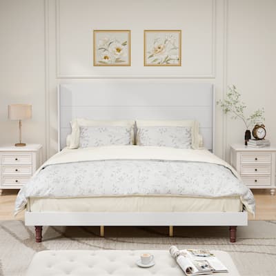 King Size Bed with 54-Inch High Headboard, Durable MDF & Pine Frame, Ideal for Reading or Relaxing