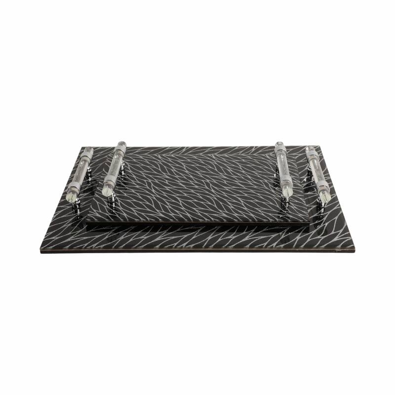 Glass Serving Trays with Modern Handles Stylish Accent (Set of 2) - 16" x 12" x 2"