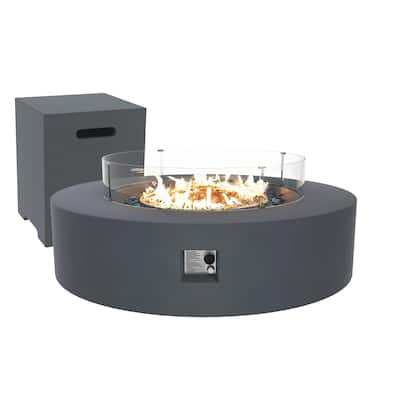 UPHA 42'' Round Patio Propane Gas Concrete Fire Pit Table, 50000 BTU with Wind Guard and Fire Table Tank - Dia.40.5" x 17.5"h