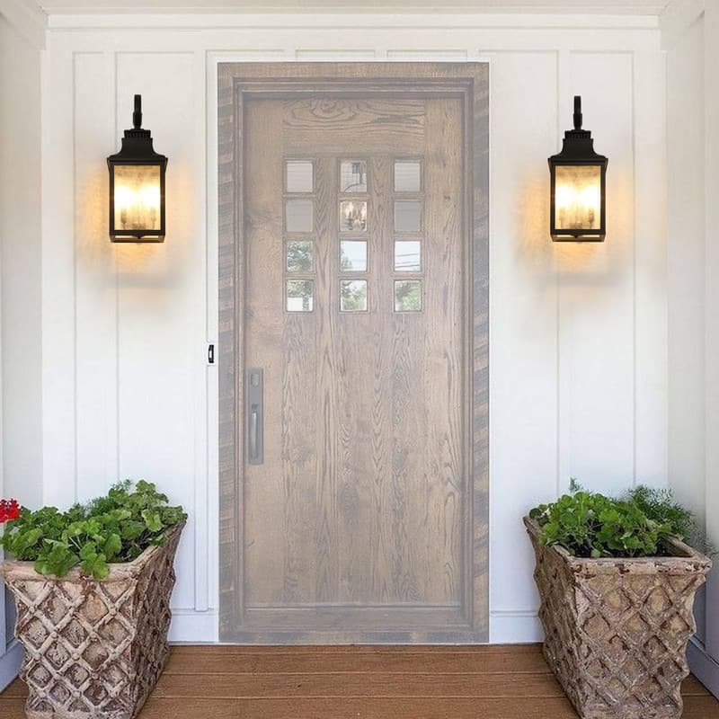 Large Outdoor Black Exterior Wall Lantern Sconce with Glass Shade