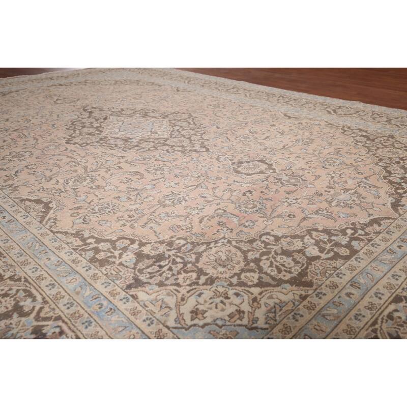 Distressed Traditional Mashad Persian Vintage Handmade Wool Carpet - 8'0"x 11'5"