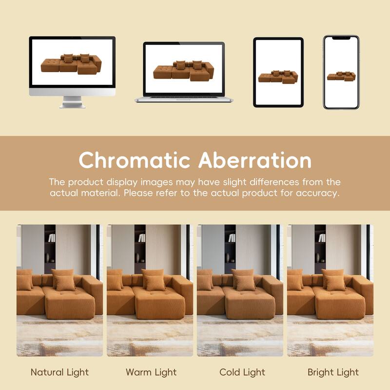 105.5" Corduroy L-Shaped Modular Sectional Sofa with Wide and Deep Seat, Tufted Design, and No Assembly Required