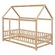 preview thumbnail 8 of 6, Natural Twin Floor Wooden Bed with House Frame & Guardrails