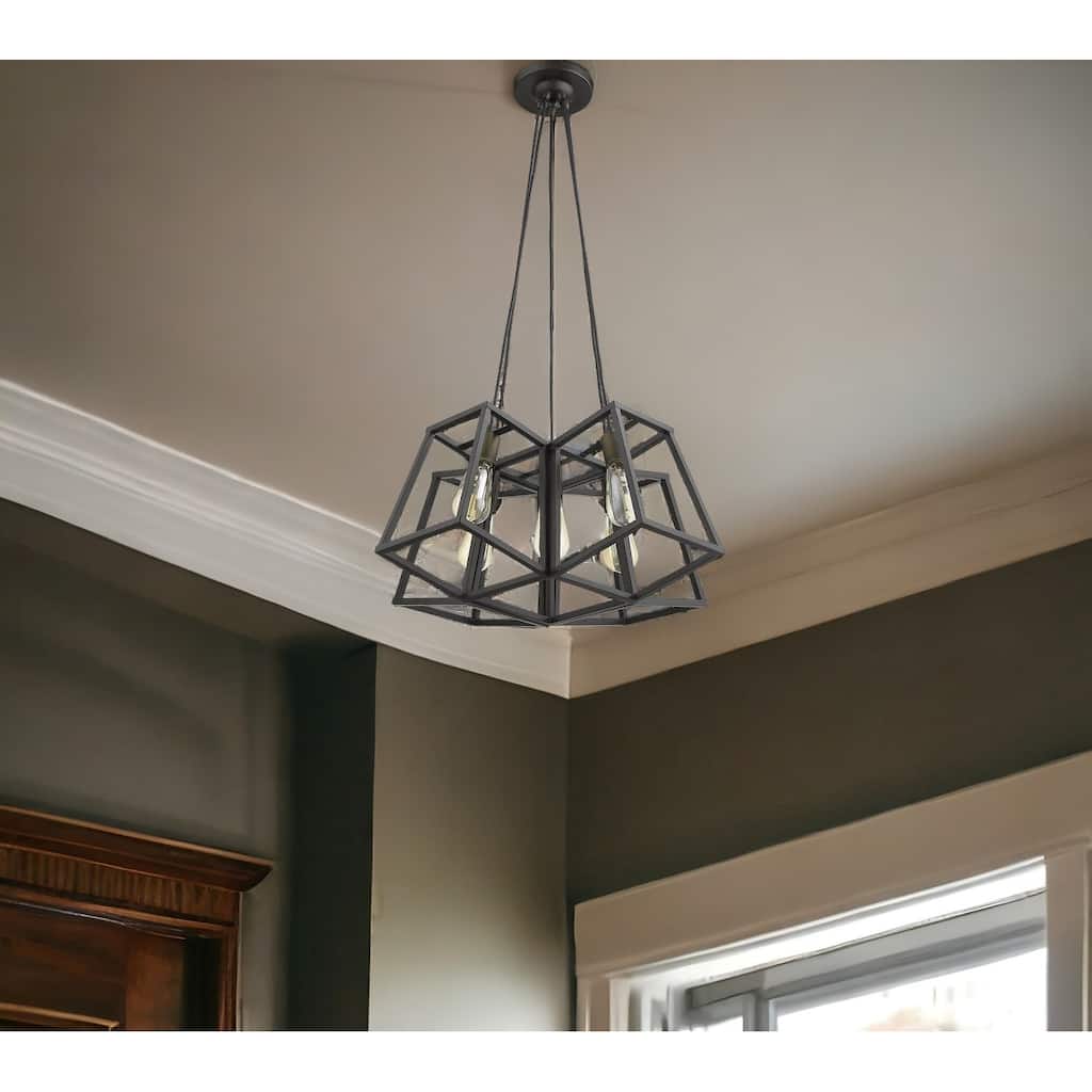 HomeRoots Bronze Lantern Five Light Metal Dimmable Chandelier - 16' X '13.5' X '27.5