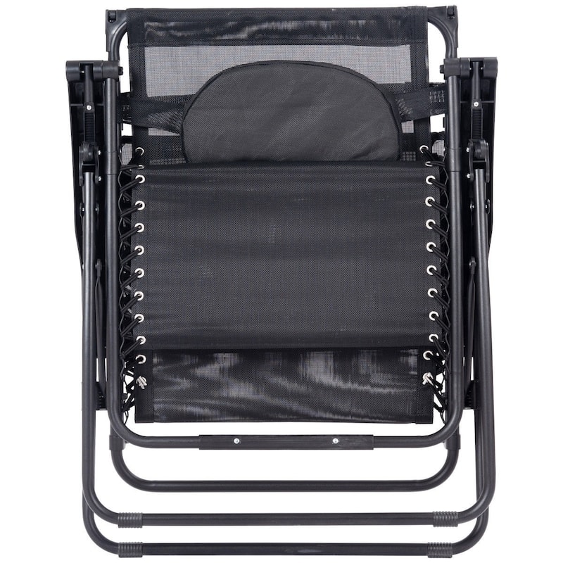 Outdoor Folding Recliner Lounge Chair with Sun Shade, Canopy, and Cup Holder- Black