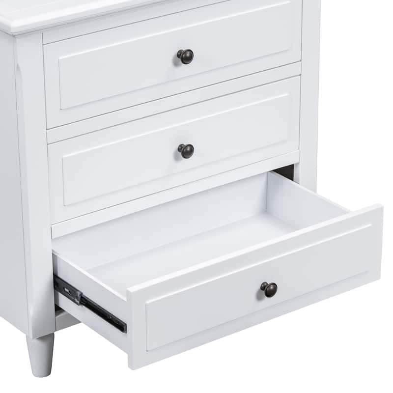 28'' Nightstand with 3 Drawers, Smooth Gliding Rails, Metal Handles, and Rubber Wood Legs for Bedroom, Sofa, or Office