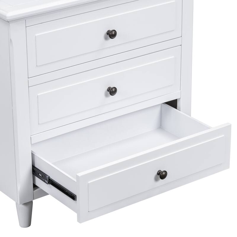 U_STYLE 28'' Painted 3-Drawer Nightstand - Smooth Rails + Rubber Legs, Minimalist Bedside/Sofa Side Table - White